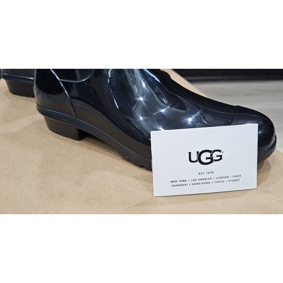 Ugg Women's Glossy Black Rain Boot Size 8 With Box Waterproof Midcalf - Picture 11 of 13